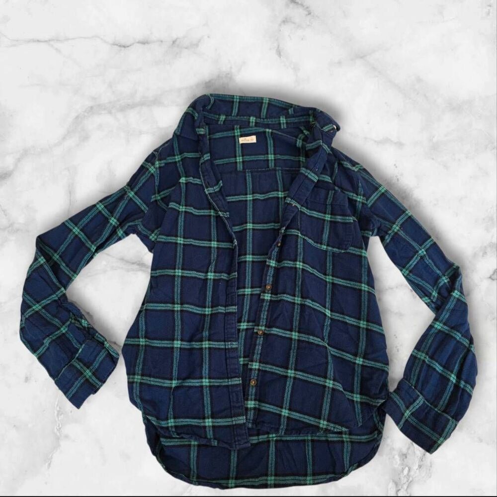 Hollister Small Blue & Green Long Sleeve Flannel